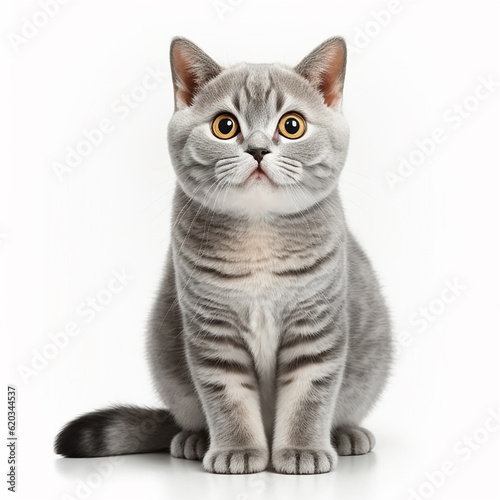 Cat with clear eyes, neatly cut, on a white background