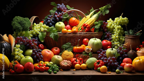 Seasonal Harvest, Bounty of Fresh Fruits and Vegetables. Generative Ai