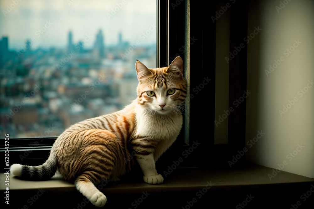 A Cat That Is Sitting On A Window Sill