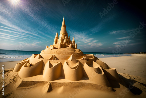 A Sand Castle Sitting On Top Of A Sandy Beach
