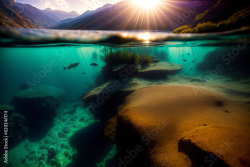 The Sun Shines Brightly Above The Water'S Surface