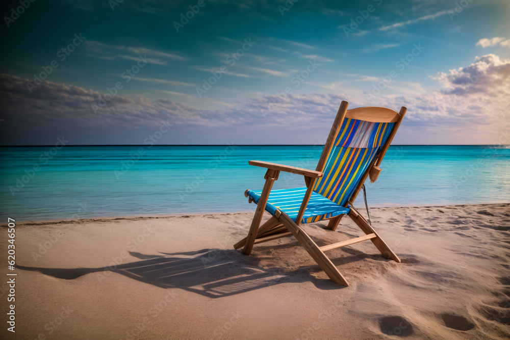 A Wooden Chair Sitting On Top Of A Sandy Beach