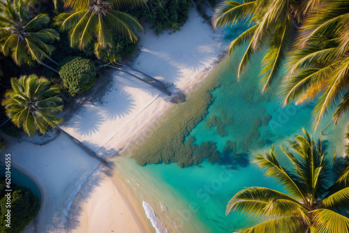 An Aerial View Of A Beach And Palm Trees