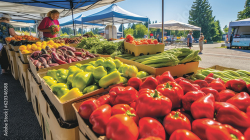 Sustainable Shopping: An Illustrated Scene of a Farmer\'s Market Offering Fresh Local Produce and Handcrafted Items