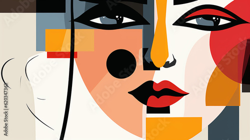 Vetor de design de ilustração de arte de parede de abstração de retrato de rosto. formas criativas projetam gráficos com formas geométricas texturizadas. minimalismo de rosto geométrico abstrato. meni