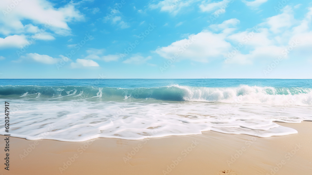 Scenic Coastal Views, Waves Crashing on Sandy Beaches. Generative Ai