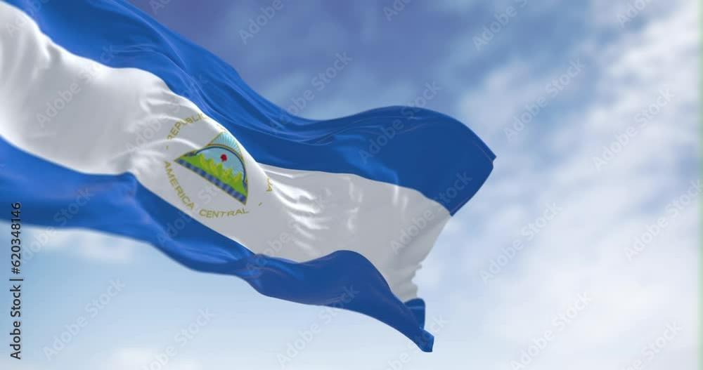 Nicaragua national flag waving on a clear day