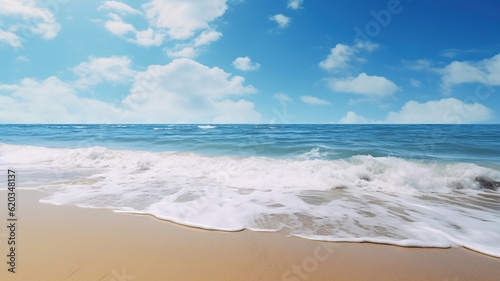 Scenic Coastal Views, Waves Crashing on Sandy Beaches. Generative Ai © Putra