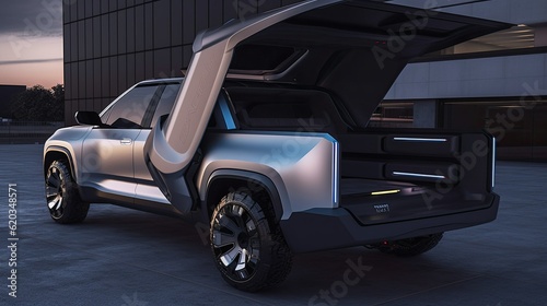 Futuristic pickup truck with lifting bed cover - created using generative ai