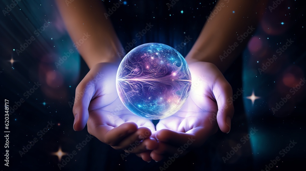 Psychic hands holding a magic crystal ball Psychic hands holding a magic crystal ball