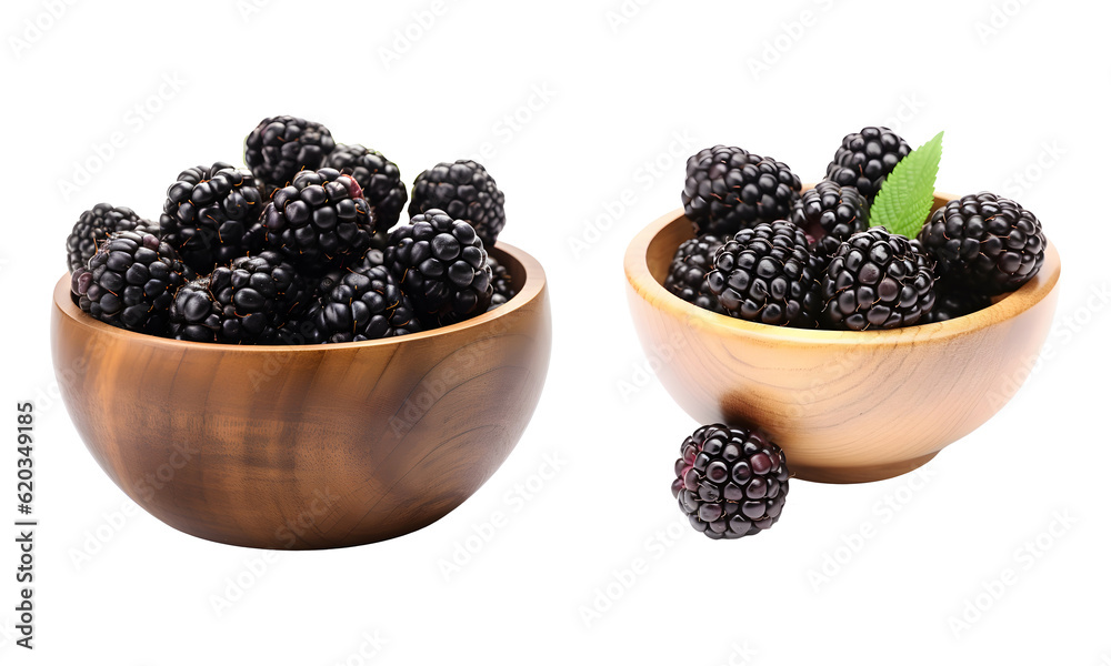 Blackberries in wooden bowl isolated on transparent png Blackberries in wooden bowl isolated on transparent png