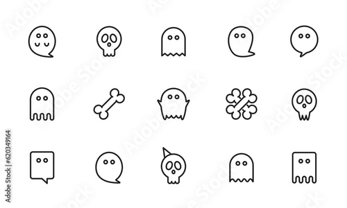 お化けのアイコンセット/ハロウィン/幽霊/骸骨/ドクロ/イラスト/ベクター