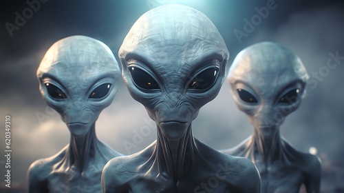 Group of three gray aliens photo