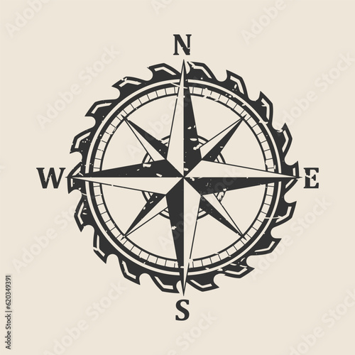 Saw Blade Compass Illustration Clip Art Design Shape. Woodworking Silhouette Icon Vector.