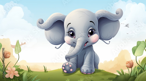 Fundo do pequeno elefante, cenário infantil fofo 