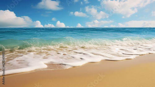Scenic Coastal Views, Waves Crashing on Sandy Beaches. Generative Ai © Putra