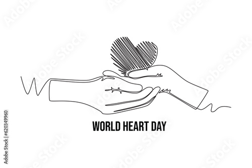Continuous one line drawing World Heart Day concept. Single line draw design vector graphic illustration.