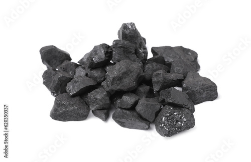Pile of black coal isolated on white