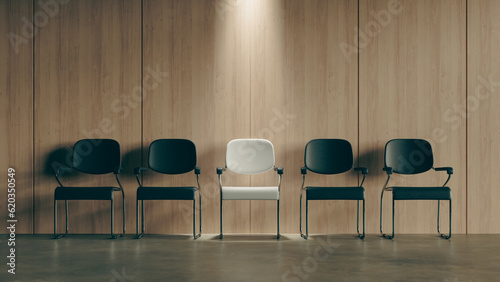Concept background with chairs in waiting room for job interview, 3d rendering