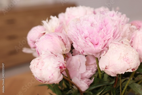 Fototapeta Naklejka Na Ścianę i Meble -  Beautiful pink peonies on blurred background, closeup