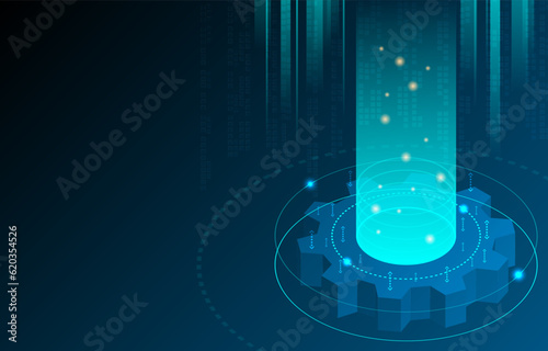 3d gear pattern shining stand . Geometric Digital technology and engineering. Futuristic geometric data abstract cogwheel background EP.1