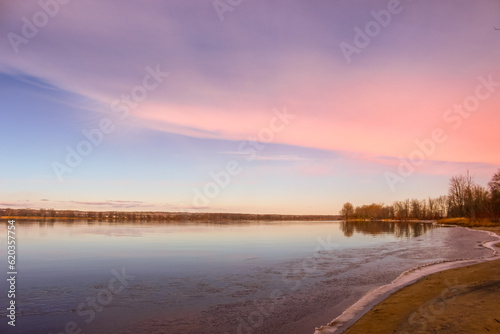 Beautiful Sunset at Ottawa river in the winter