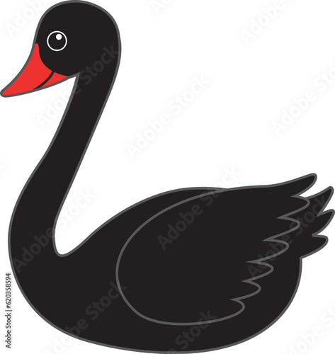 An elegant black swan cartoon style icon.