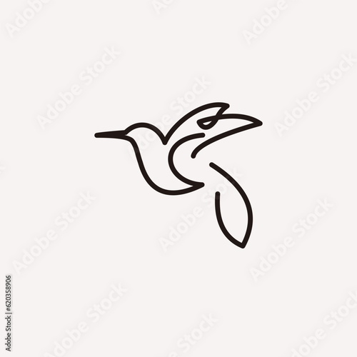 Stylized hummingbird with one line vector illustration