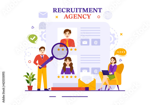 Recruitment Agency Vector Illustration with Managers Searching Candidate for Job Position in Flat Cartoon Hand Drawn Background Templates