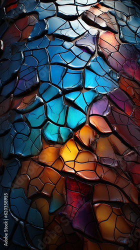 A close up of a cracked glass surface. Generative AI.