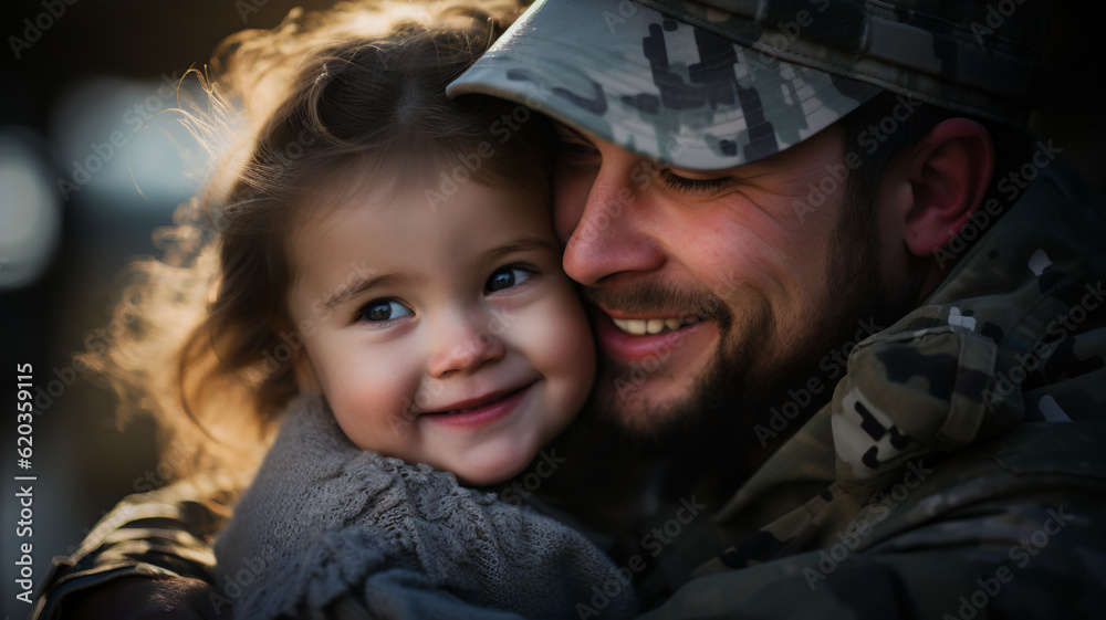 Embracing Love: A Soldier's Tender Hug with his Child Embracing Love: A Soldier's Tender Hug with his Child