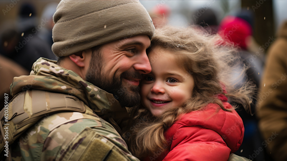 Embracing Love: A Soldier's Tender Hug with his Child
