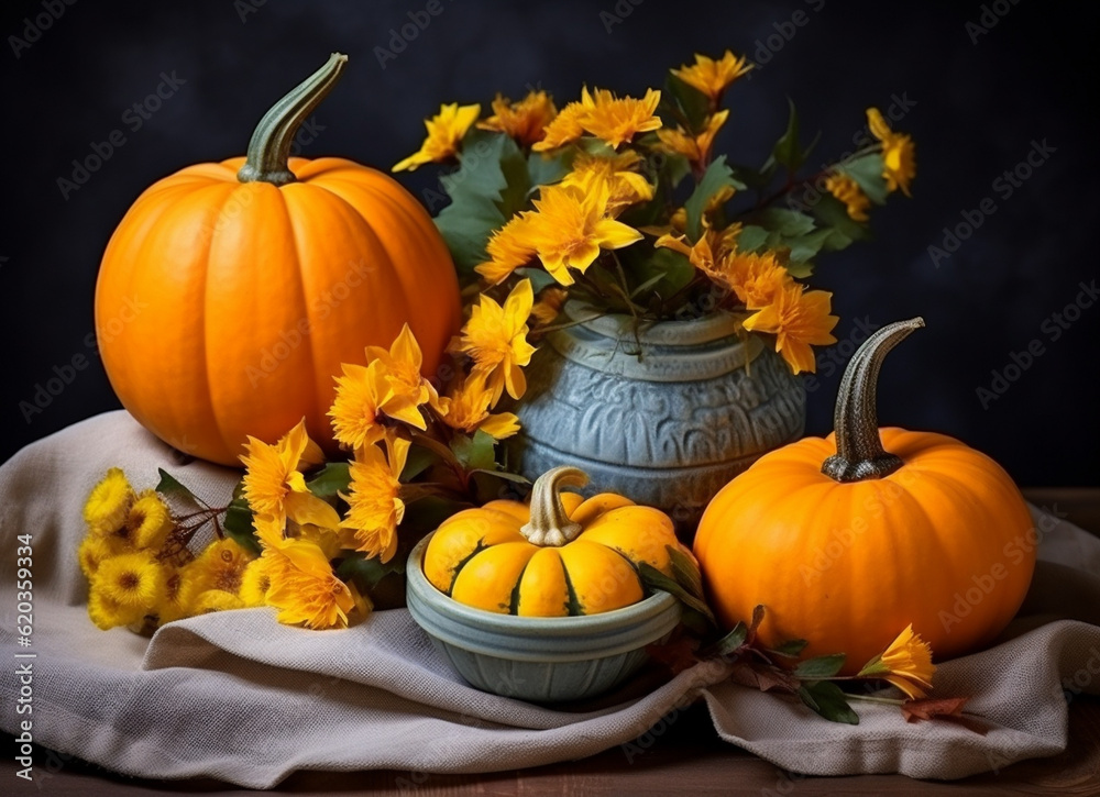 Beautiful autumn still-life with pumpkins 