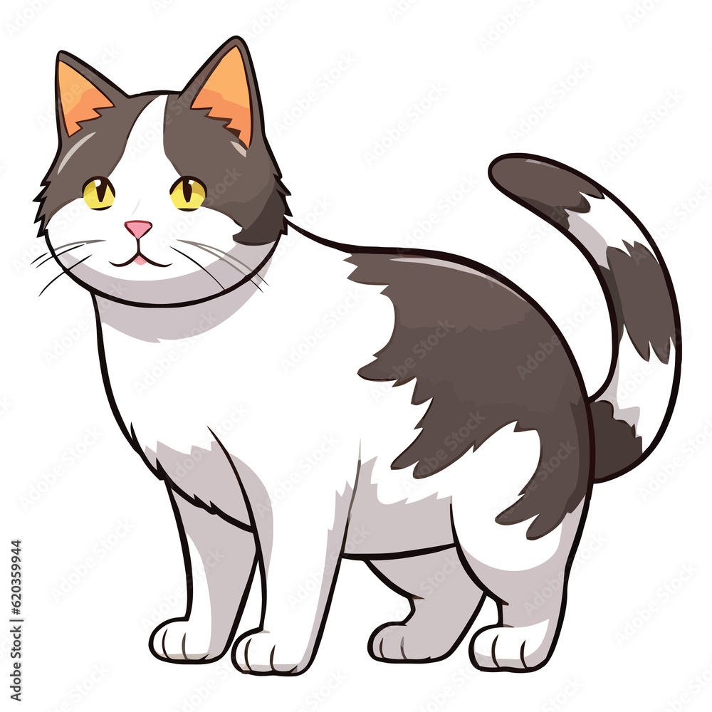 Whimsical Whiskers: 2D Artwork Featuring a Japanese Bobtail Cat