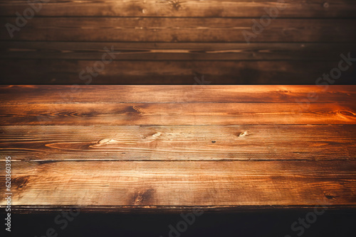 Canvas Print table with wood wall in background