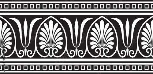 Vector monohrome black seamless classical Greek ornament. Endless European pattern. Border, frame Ancient Greece, Roman Empire..
