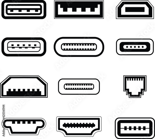 Set of usb plug connector icons