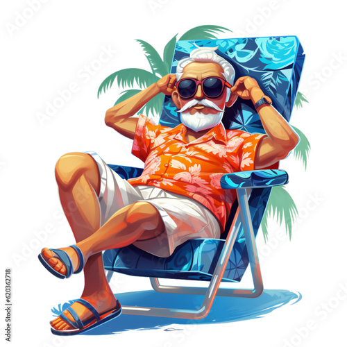 Grandpa Summer Mode a view of man with tropical shirt generated by AI © PolarBearArts