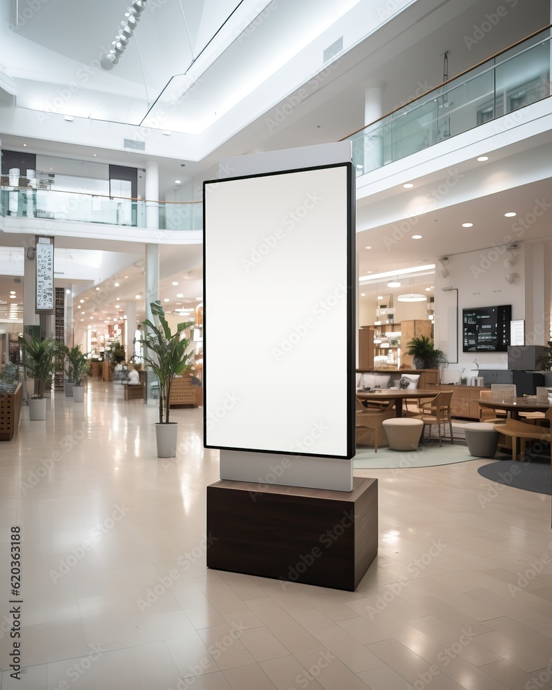 Blank digital signage screen in a public space, ideal for customization, generative ai Blank digital signage screen in a public space, ideal for customization, generative ai