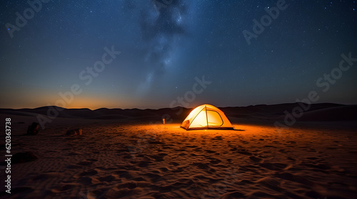 tent at night, sunrise with stars and background