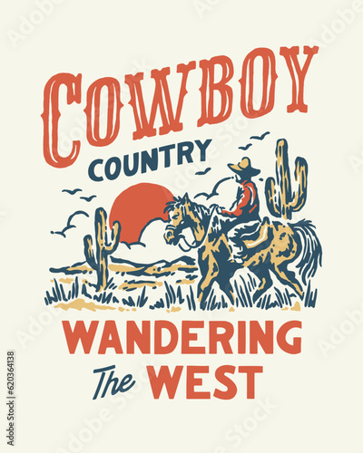 Canvas Print Cowboy riding horse illustration