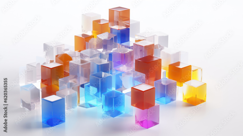 Colorful 3d glass cubes on white background. Colorful 3d glass cubes on white background.