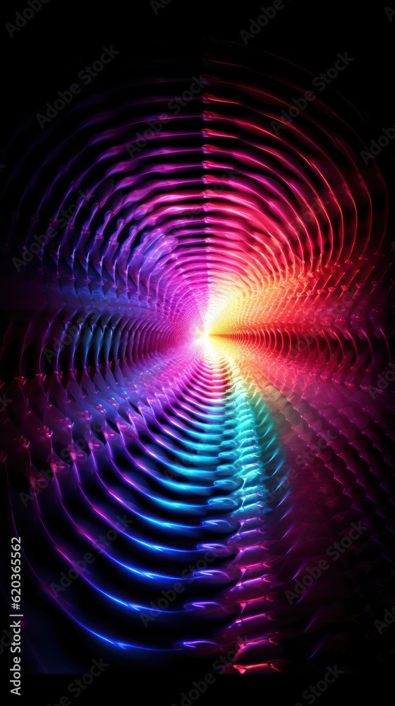 Abstract colorful neon spiral particles on dark background Abstract colorful neon spiral particles on dark background
