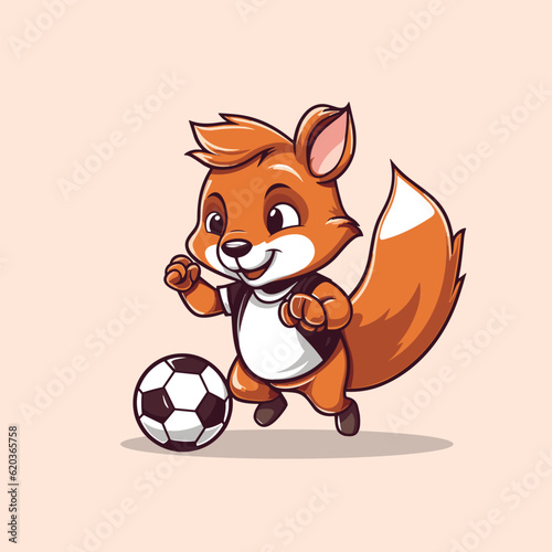 cute squirrel playing football vector illustration