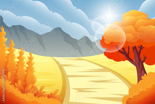 Fall Scene Flat Design Illustration