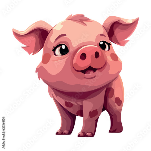 Cute piglet standing with a cheerful smile, a farm friend