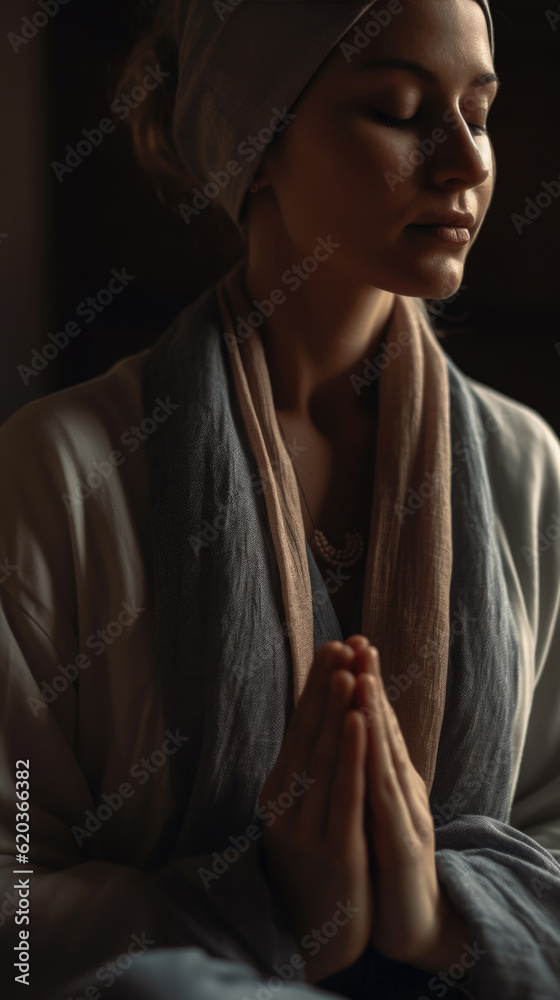 Serene Woman Meditating - Generative AI Serene Woman Meditating - Generative AI