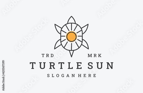 Turtle sun logo vector icon illustration hipster vintage retro .