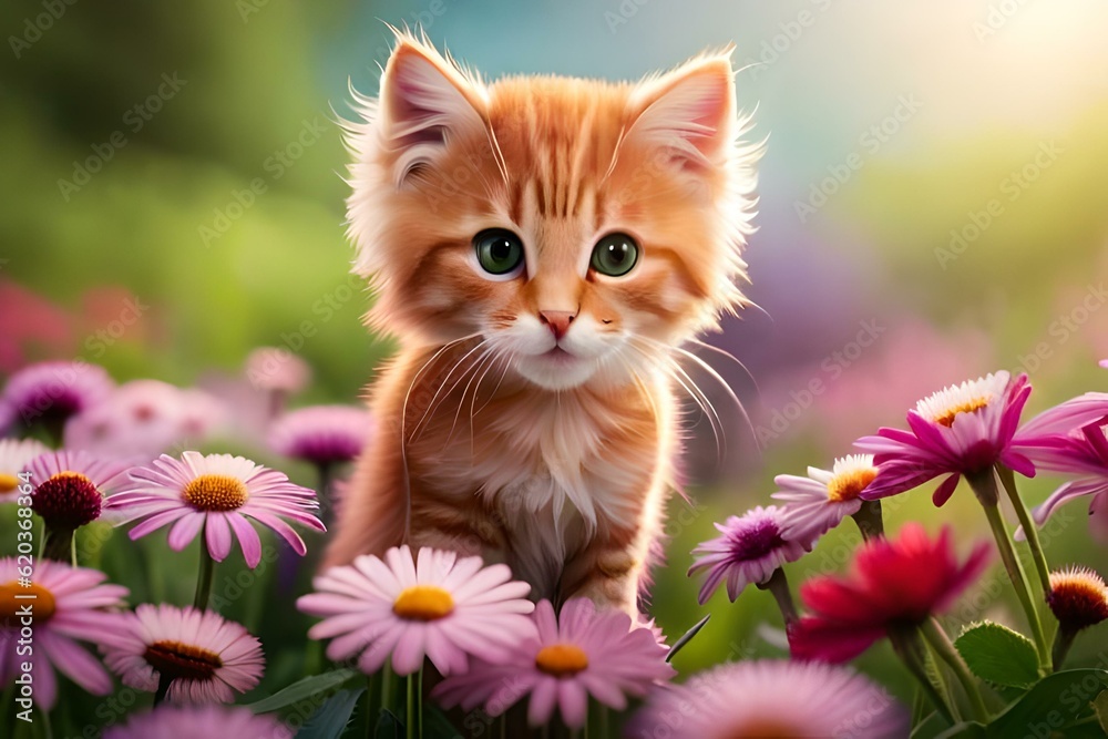 red cat with flower generated by AI tool