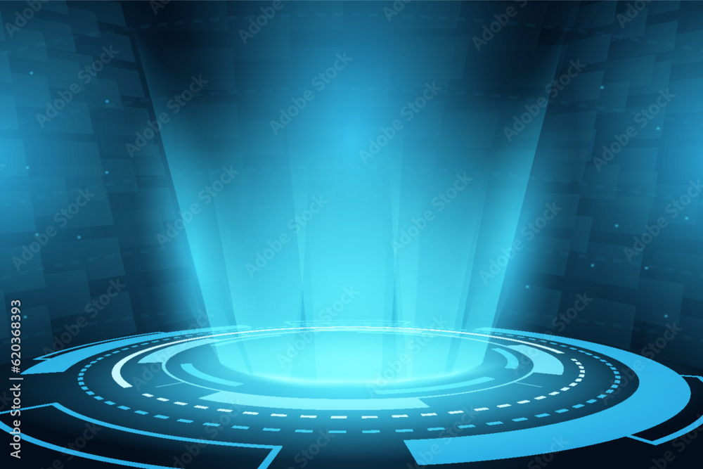 Fototapeta premium Realistic Blue Hologram Portal Background